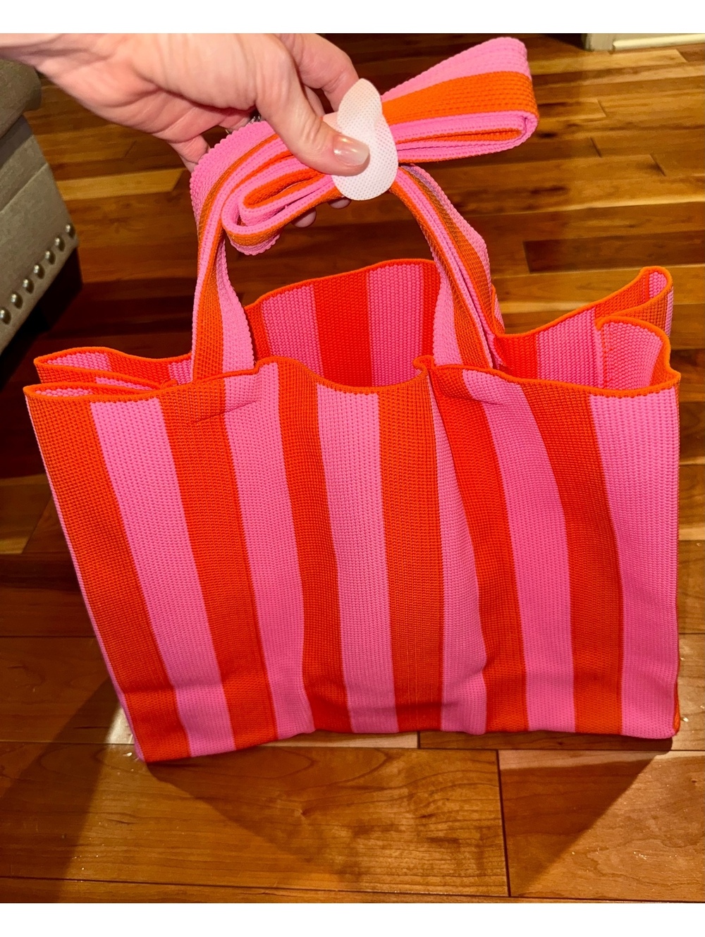 NWT Ulta Beauty Collection Pink & Red Striped Tote Bag with Handles - Picture 4 of 4